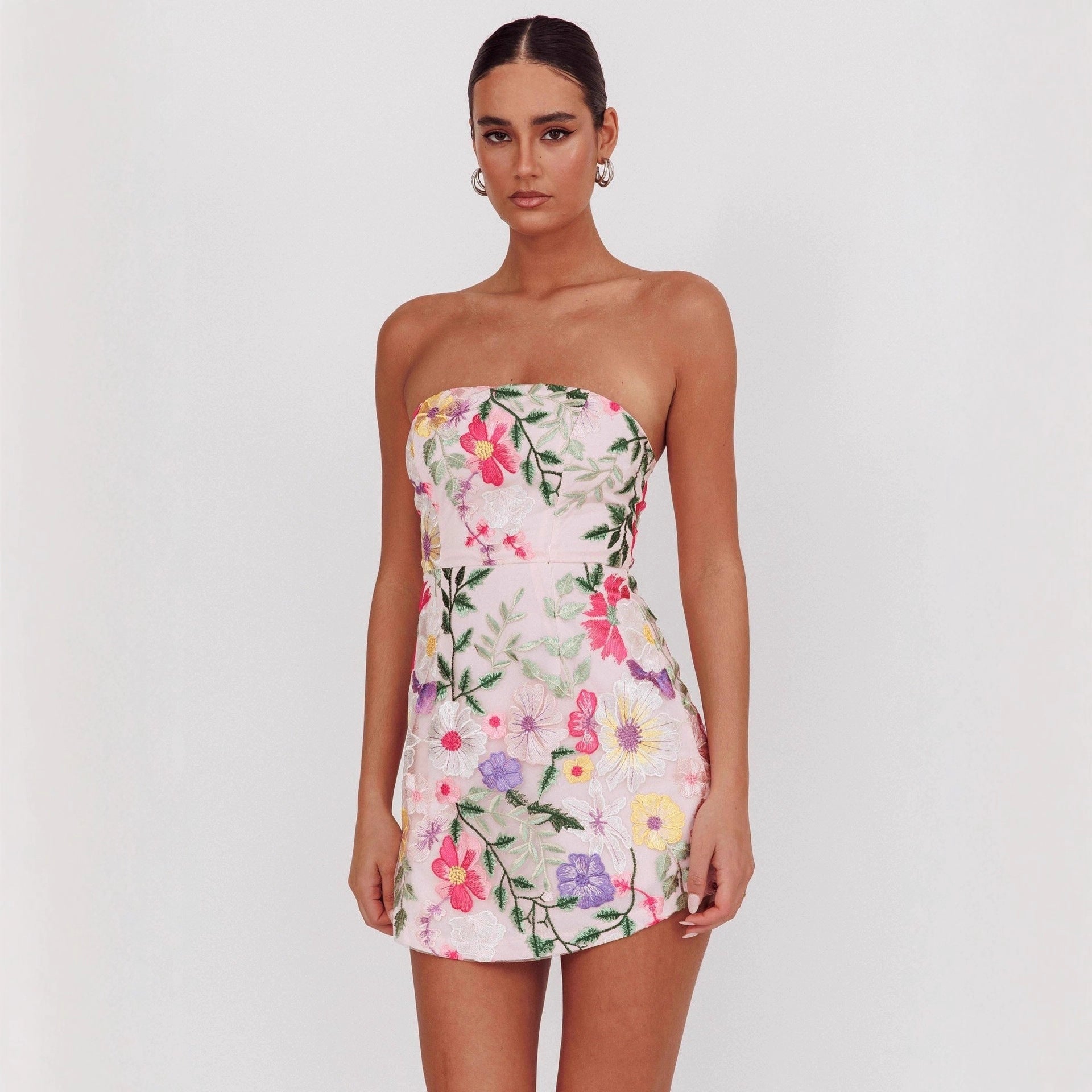 Women Slim Fit Bandeau Sling Short Niche Floral Dress by Ragazza