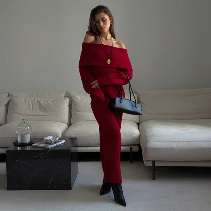 Knitted off Shoulder Long Sleeved Dress Autumn Winter off Shoulder Hip Knitwear Dress Women by Ragazza