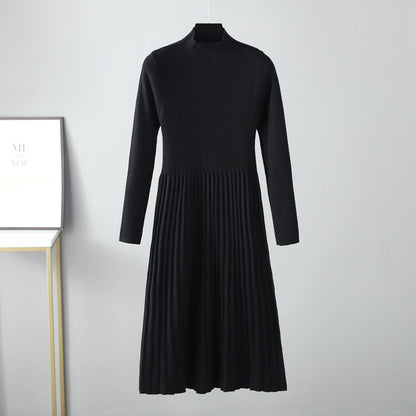 Autumn Winter Dress Solid Color Half Collar Thick below the Knees Mid Length Tight Waist Dress Soft Soft by Ragazza