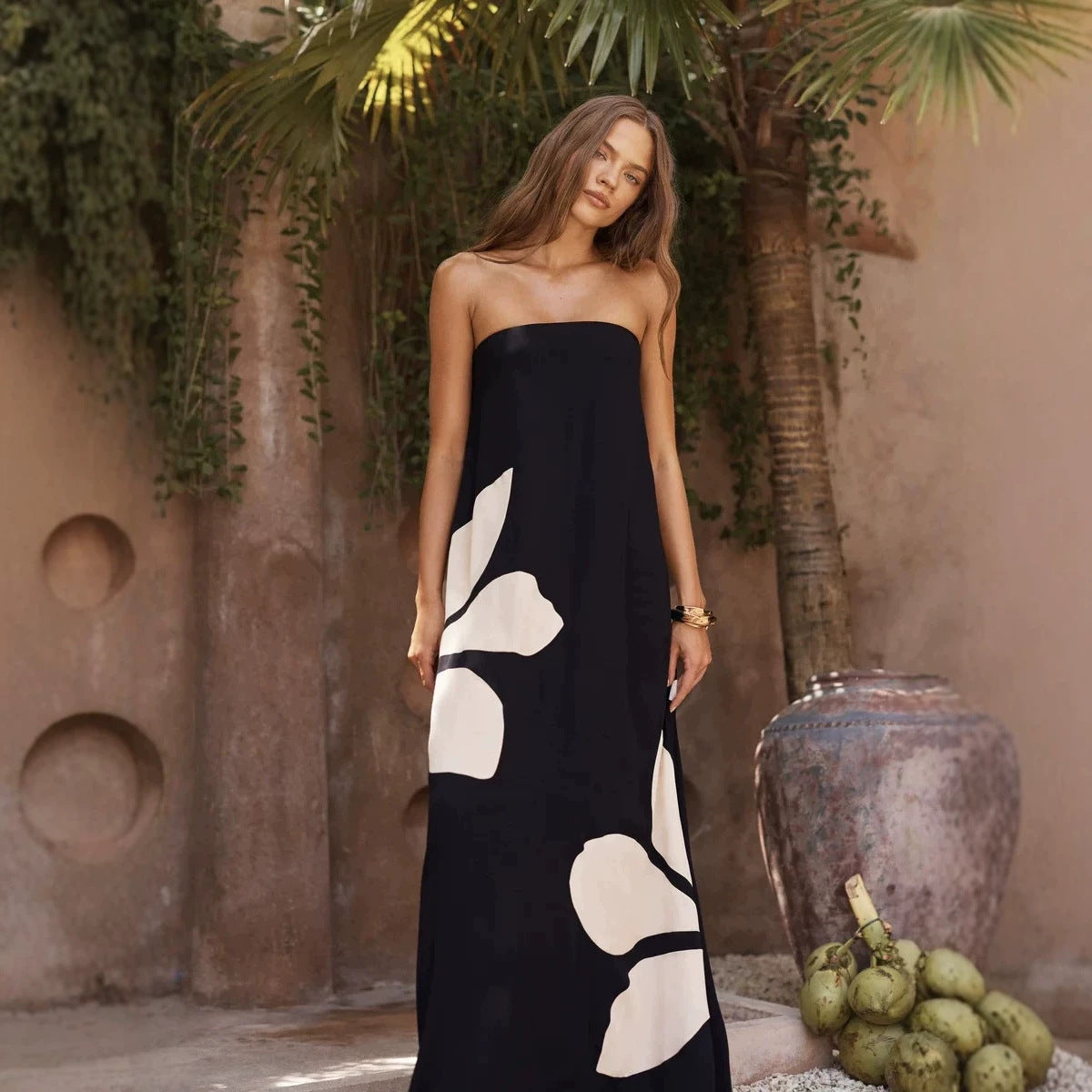 Dress Positioning Printing Wrapped Chest a Swing Maxi Dress Women Dress  DestGlow