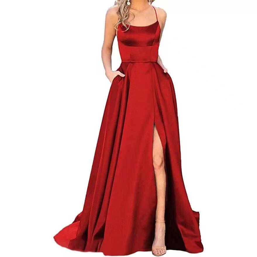 Bridesmaid Dress Long Maxi Dress Small Trailing Strap Solid Color Cocktail Evening Dress by Ragazza