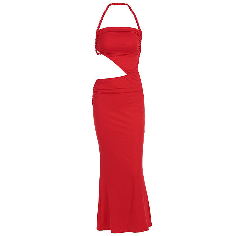 Women Clothing Summer Sexy Braid Rope Halter Cut out Slim Sleeveless Dress by Ragazza