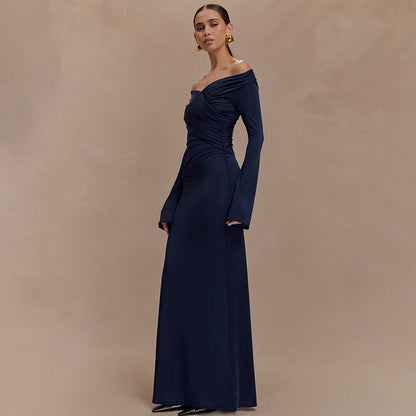 Women Spring Sexy V neck Pleated Hip Dress by Ragazza