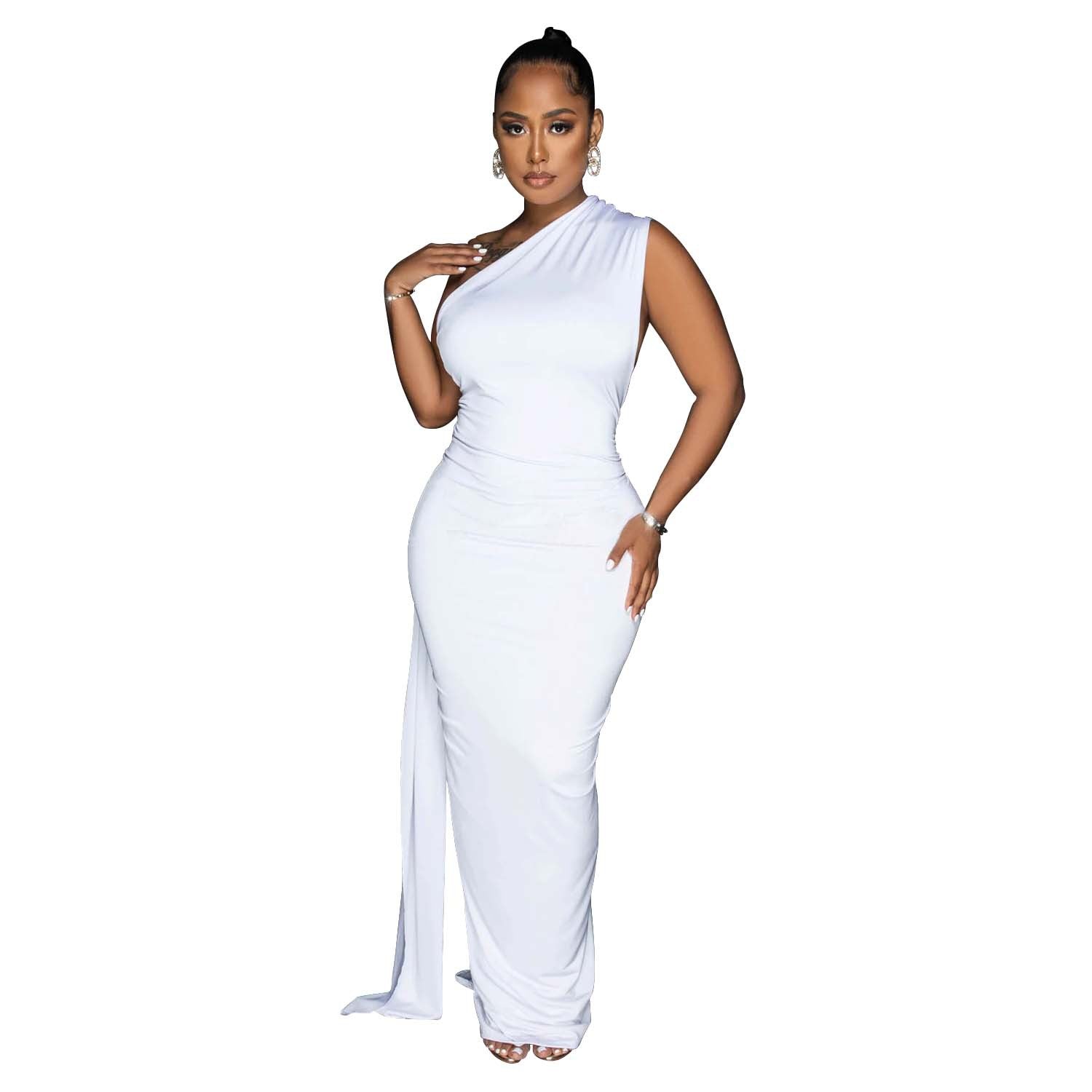Women Wear Solid Color Backless Pleated Irregular Asymmetric Maxi Dress Women by Ragazza