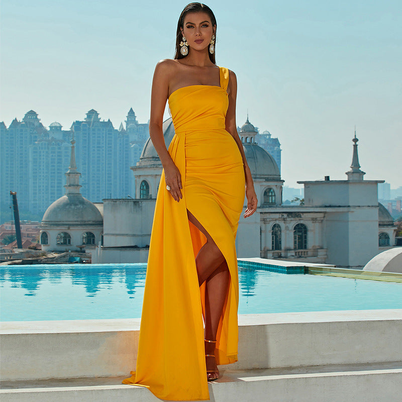 Summer Dress Women Sexy One Shoulder off Neck Ball Party Split Evening Dress by Ragazza