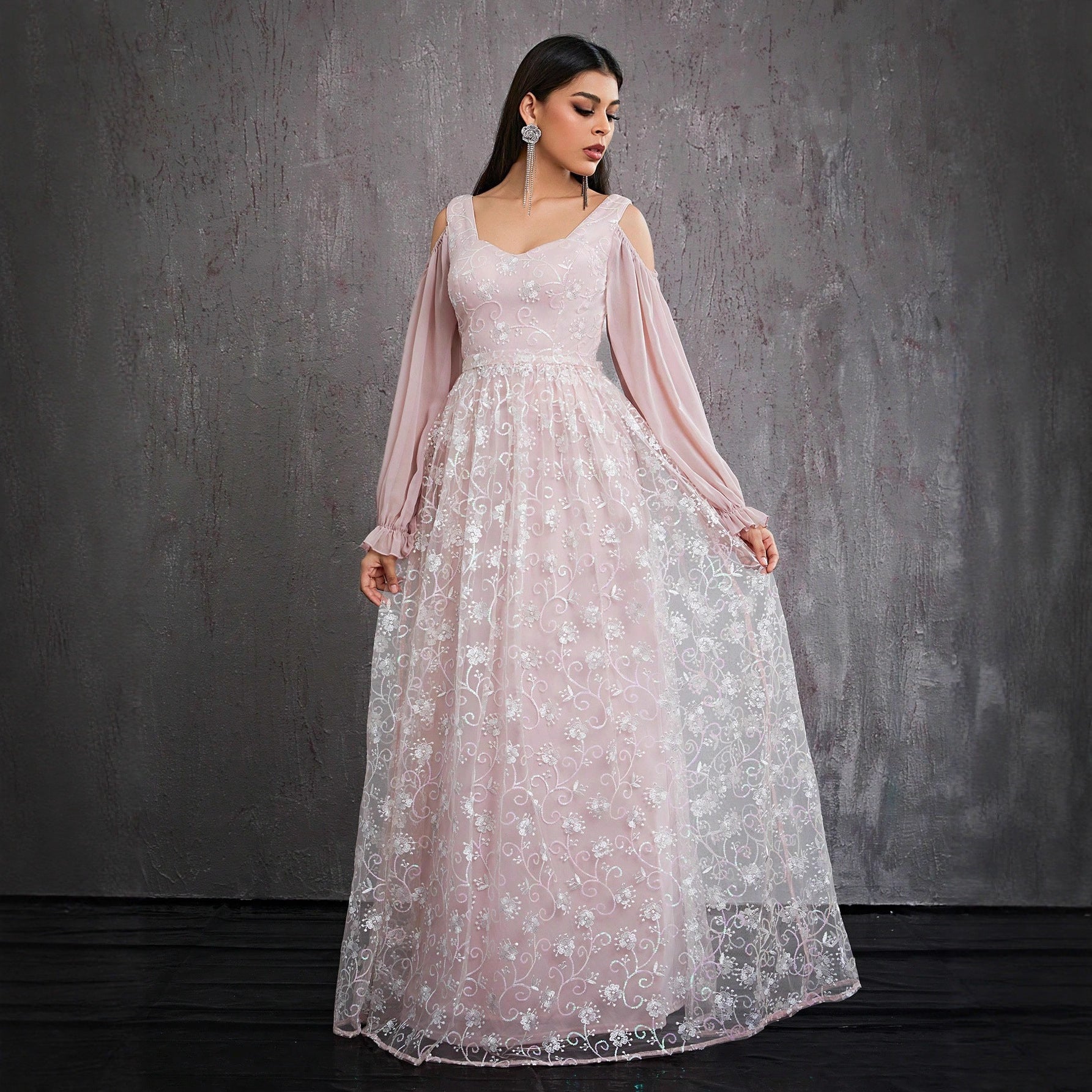 Slim Fit Ball Dress Floral Tight Waist Maxi Dress Ball Party Adult Formal Dress Daily Evening Dress by Ragazza
