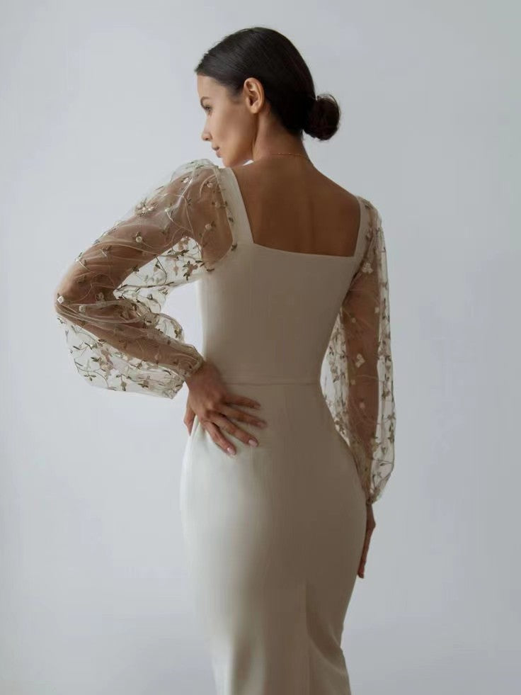 Women Concise Elegant Embroidery Stitching Hip Dress by Ragazza
