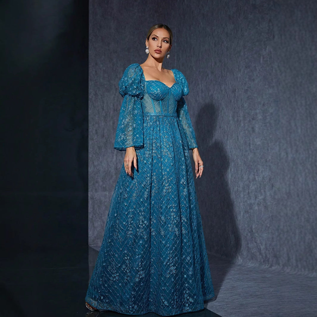 Bubble plus Bell Sleeve Dress Evening Party Super Fairy Embroidered Niche Evening Dress by Ragazza
