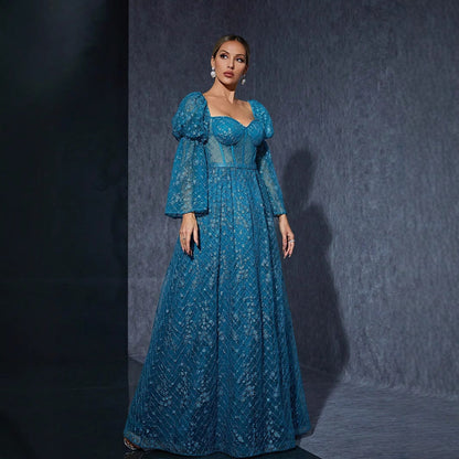 Bubble plus Bell Sleeve Dress Evening Party Super Fairy Embroidered Niche Evening Dress by Ragazza
