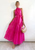 Spring Summer Stand Collar Solid Color Plaid Retro Maxi Dress Casual Dress for Women by Ragazza