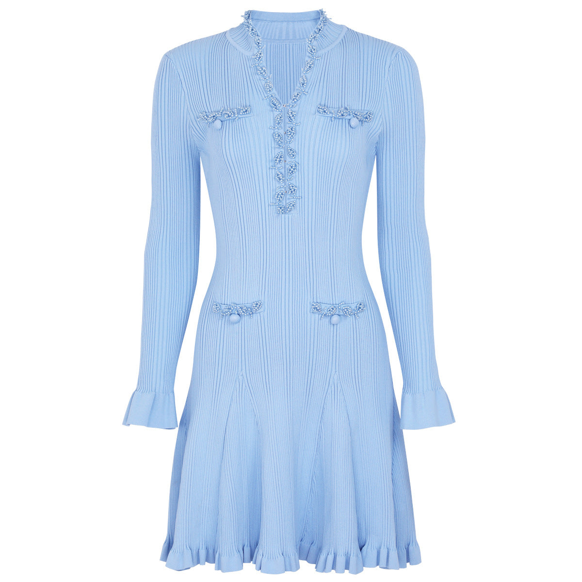 Spring Autumn Fashionable Knitted Heavy Industry Beaded Slim Fit Slimming Long Sleeves Dress by Ragazza