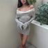 Los Angeles Designer off-Shoulder Tube Top Dress Contrast Color Pleated Low Cut Long Sleeve Waist Slimming Hip Dress  DestGlow