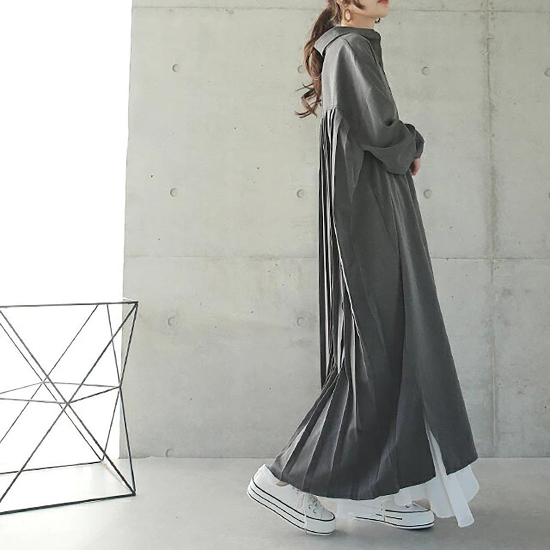 Spring Autumn Loose Overknee Dress Women Casual Large Version Back Pleated Long Shirt Dress by Ragazza