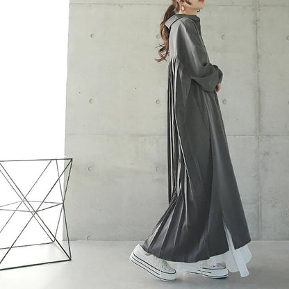 Spring Autumn Loose Overknee Dress Women Casual Large Version Back Pleated Long Shirt Dress by Ragazza