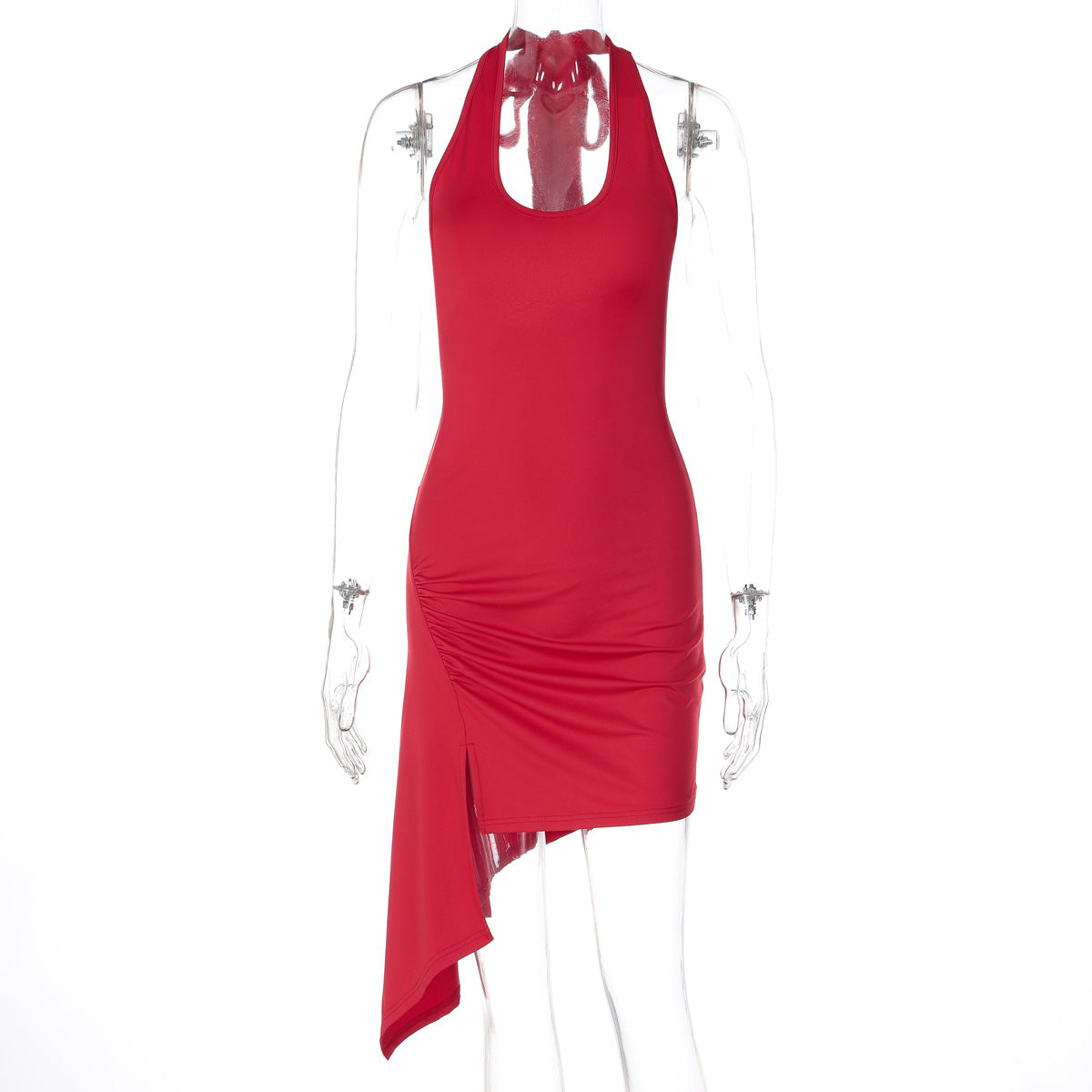 Women Summer Sexy Backless Waist Trimming Pleated Ribbon Solid Color Sleeveless Dress  DestGlow