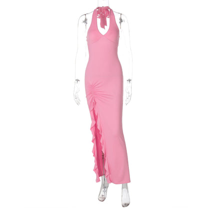 Summer V neck Halter Dress Split Sexy Backless Dress Women by Ragazza