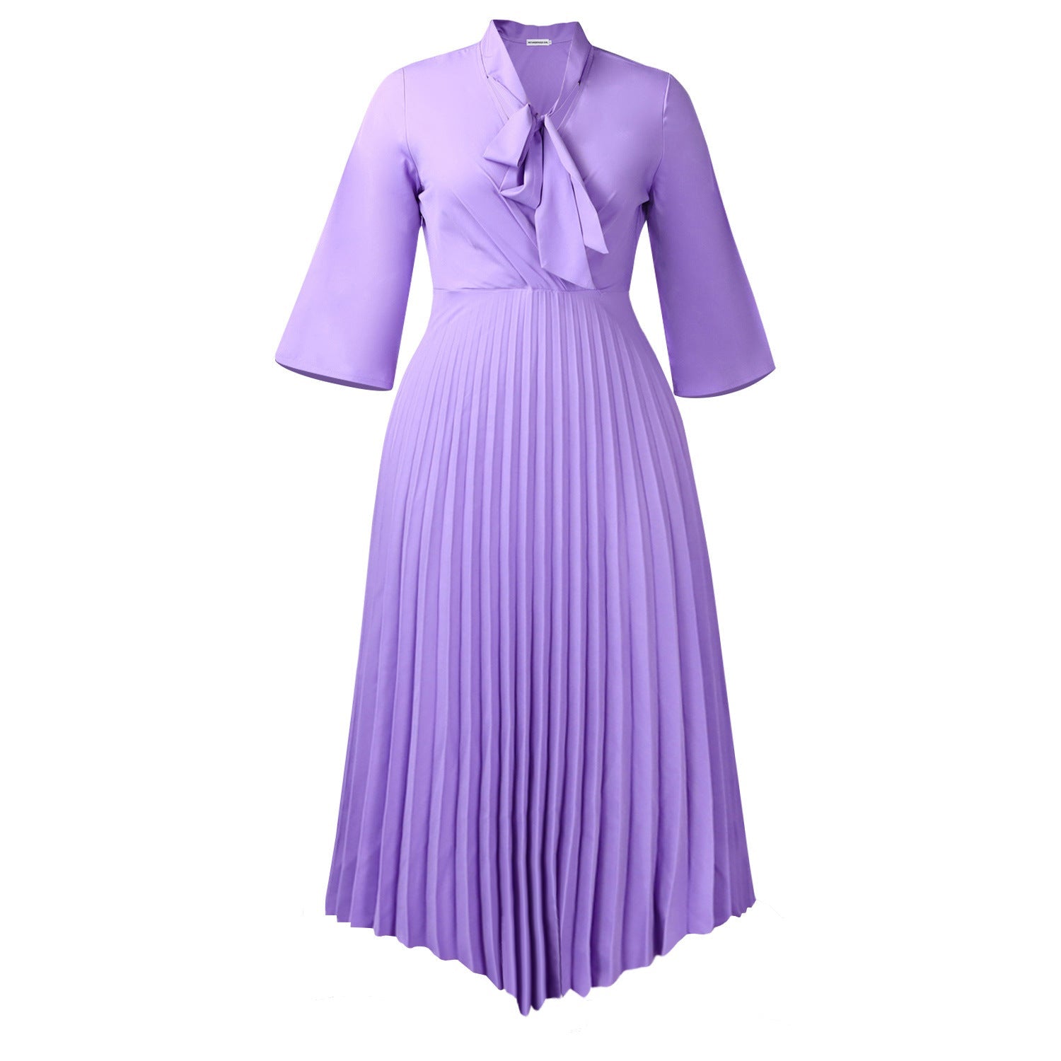 Three Quarter Sleeve Lace up Elegant Asymmetric Dress Pleated Dress by Ragazza