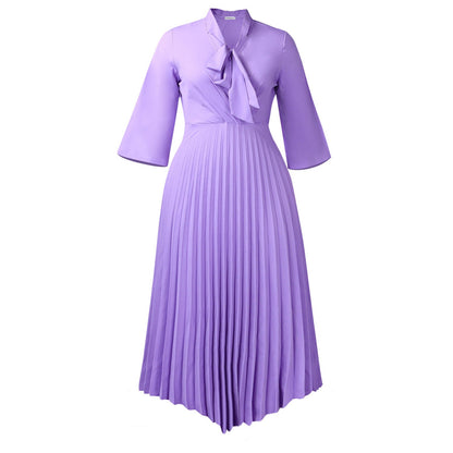 Three Quarter Sleeve Lace up Elegant Asymmetric Dress Pleated Dress by Ragazza