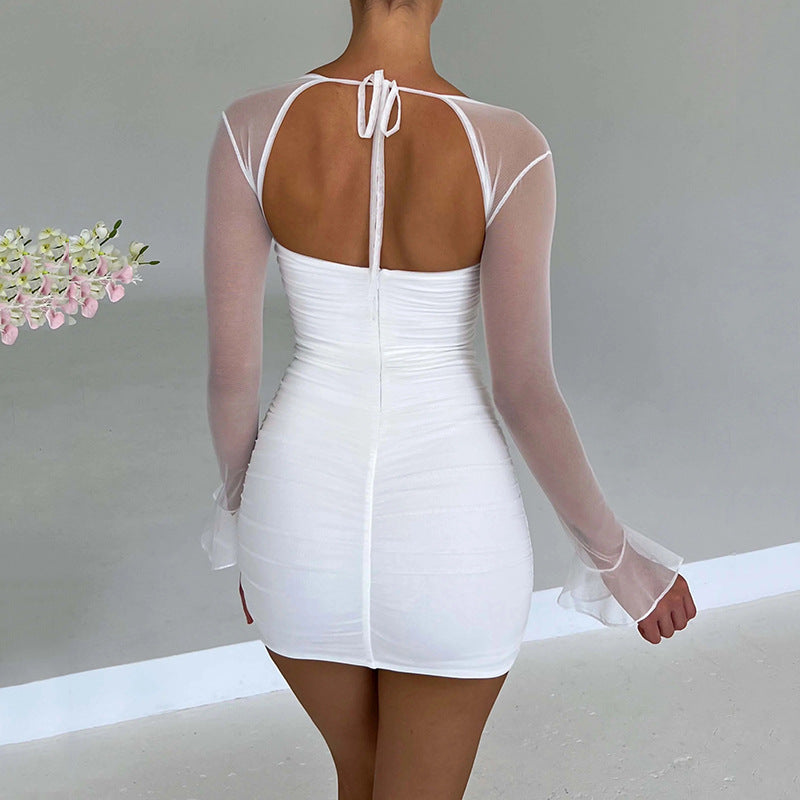 Sexy Tight Dress Autumn Winter Fashionable See through Long Sleeve Backless Hip Dress by Ragazza