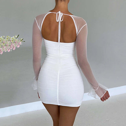 Sexy Tight Dress Autumn Winter Fashionable See through Long Sleeve Backless Hip Dress by Ragazza