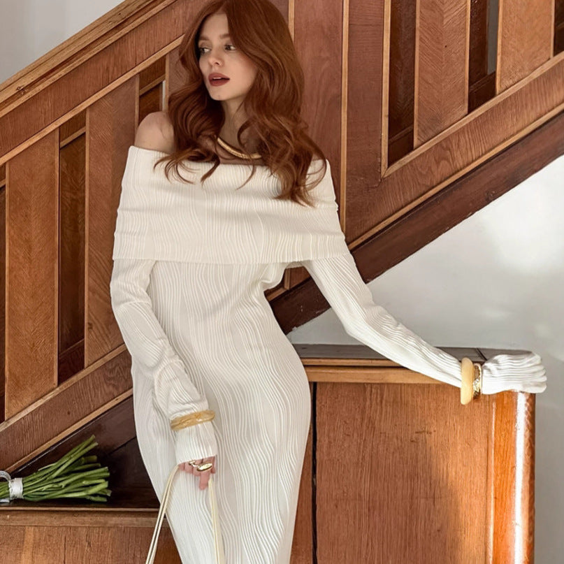 Sexy off Shoulder Knitted Dress Autumn Texture Slim Fit Sheath Fishtail by Ragazza