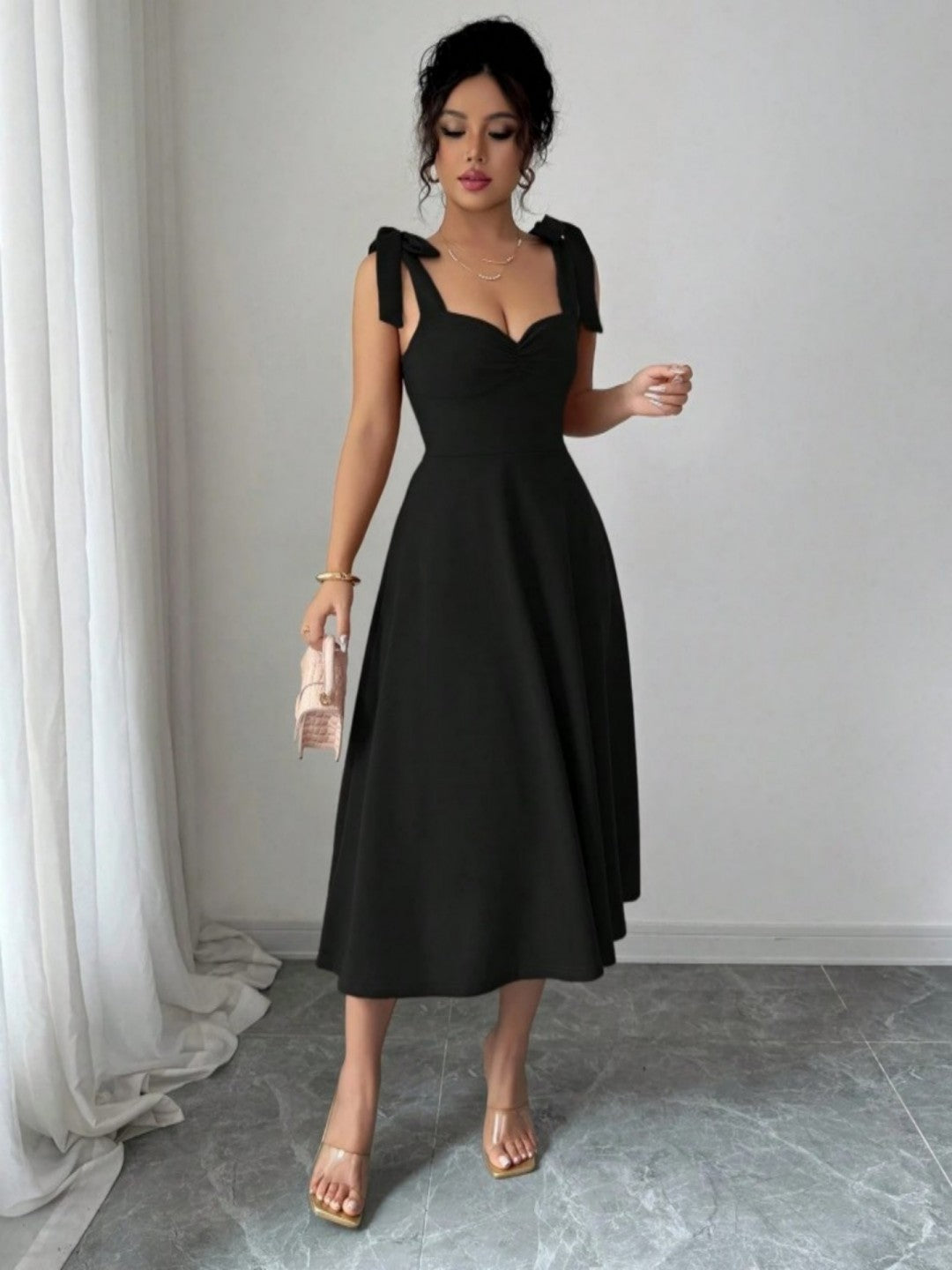 Spring Summer Solid Color Tied Dress Waist Slimming Elegant Graceful Maxi Dress by Ragazza