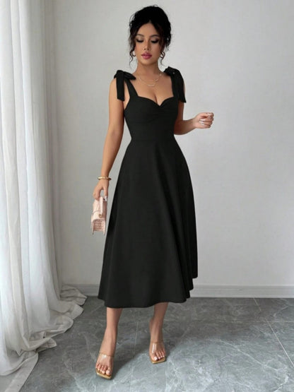 Spring Summer Solid Color Tied Dress Waist Slimming Elegant Graceful Maxi Dress by Ragazza