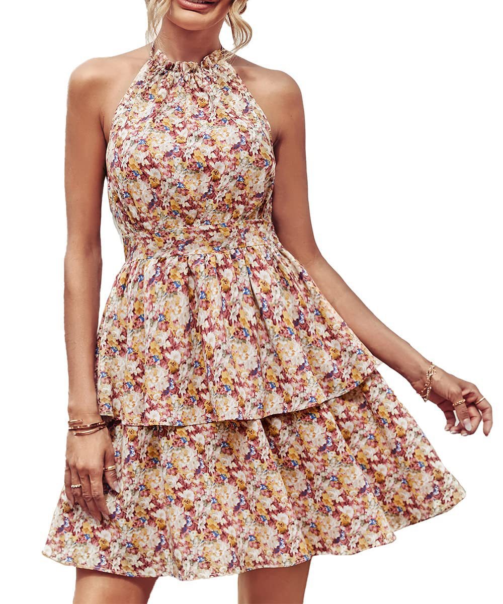 Summer Halter Backless Printed Sleeveless Dress Women Clothing by Ragazza