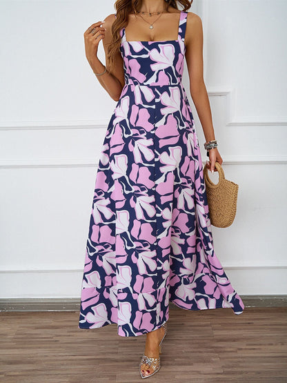 Women Clothing Summer Casual Strap Elegant A line Dress Floral Printed Dress by Ragazza