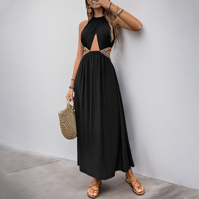 Women Casual Holiday Hollow Out Cutout Ethnic Webbing Decorative Stitching Dress  DestGlow
