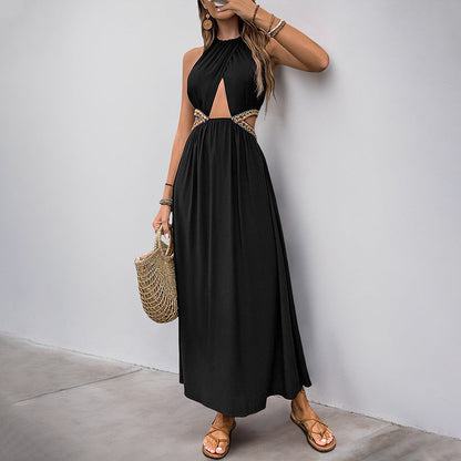 Women Casual Holiday Hollow Out Cutout Ethnic Webbing Decorative Stitching Dress  DestGlow