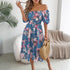 Spring Summer Floral Off Shoulder Short-Sleeved Ruffle A Line Holiday Dress  DestGlow