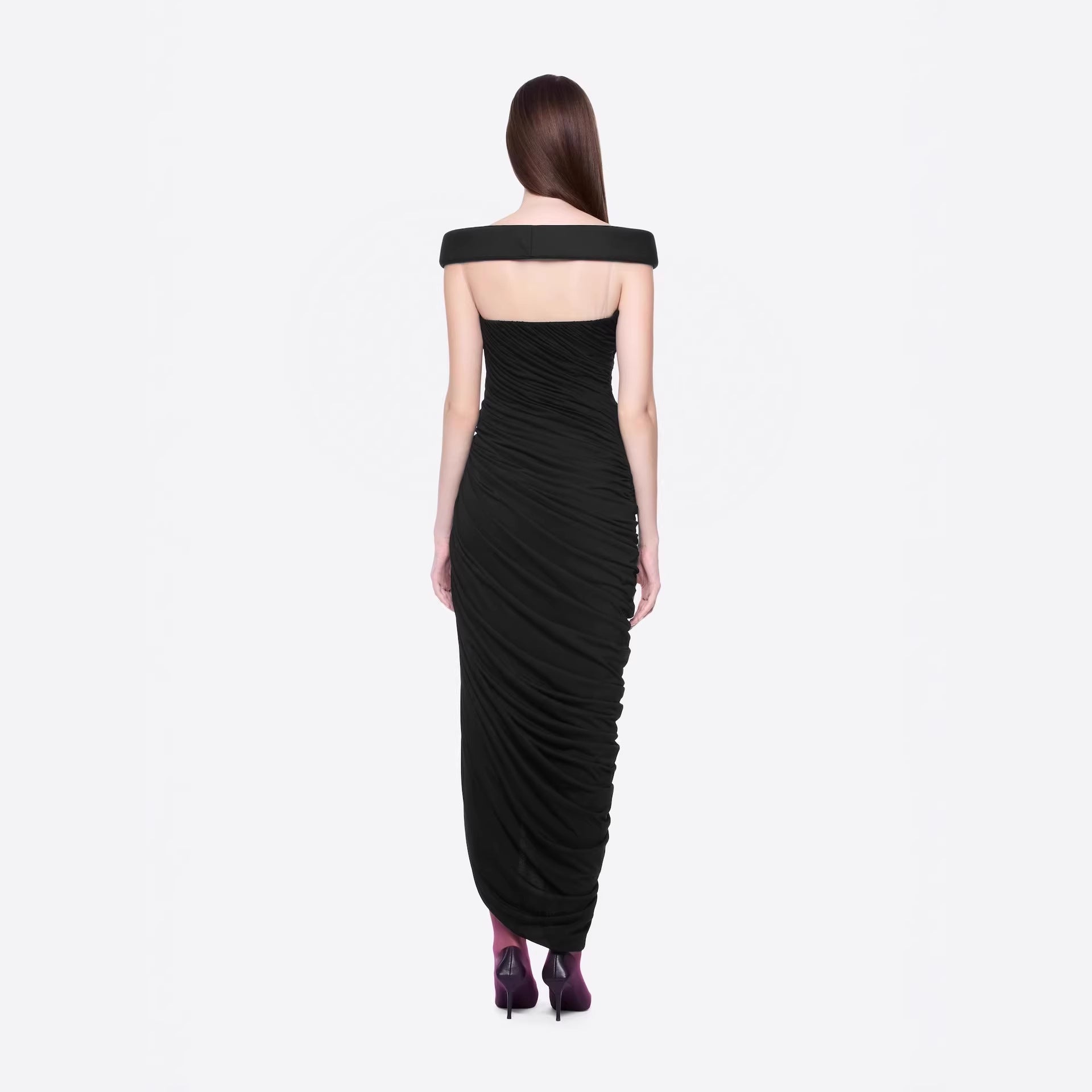 Sexy off the Shoulder Side Slit Draping Effect Pleated Slim Fit Dinner Birthday Party Dress  DestGlow