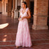 Spring Summer Vacation Chiffon Printed Backless V neck Strap Midi Dress  DestGlow