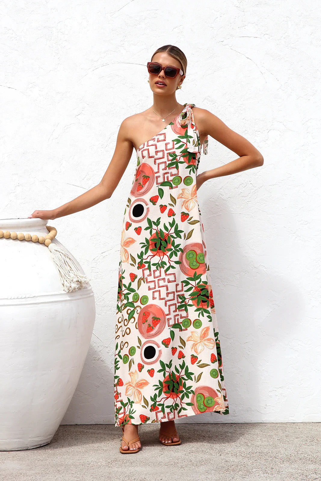 Summer Dress Printed Shoulder Lace up Elegant Dress Women by Ragazza