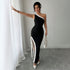 Women Clothing Socialite Sexy Dress Summer Contrasting Color with Slits Maxi Dress by Ragazza