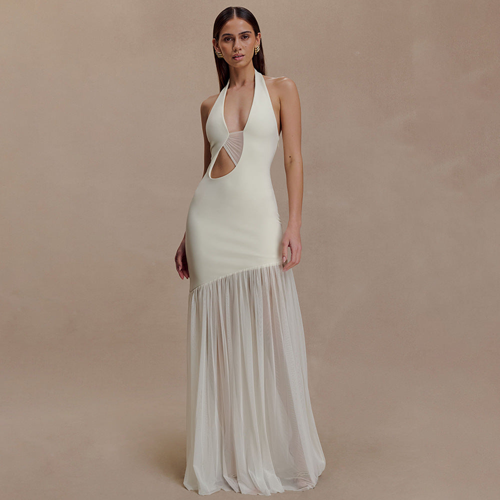 Women Dress Elegant Halter Sexy Cutout Pleated Backless Sheath Dress by Ragazza