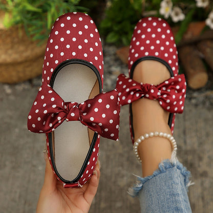 Bow Polka Dot Shallow Mouth Pumps Women Mary Jane Ballet Flat Four Seasons Boat Shoes  DestGlow