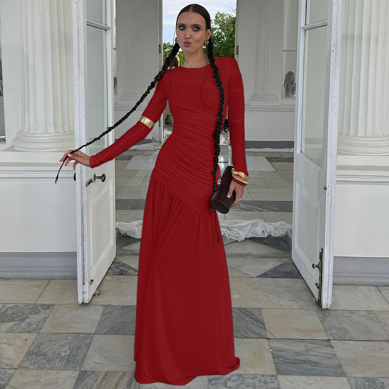 Best Seller in Women Clothing Summer Slim Fit Pleated round Neck Long Sleeved Dress Women by Ragazza
