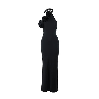 Women Clothing Three Dimensional Floral Sexy Halter Backless Split Dress by Ragazza