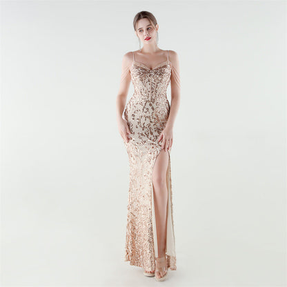 Heavy Industry Sequin Beaded Boning Corset Waist Tight Evening Dress by Ragazza