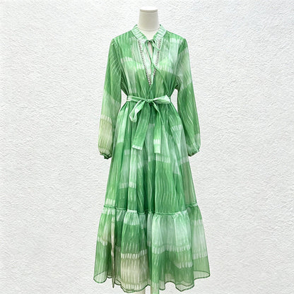 Artistic Retro Dress Autumn Nipped Waist Plaid Contrast Color Elegant High Grade Dress Women  DestGlow