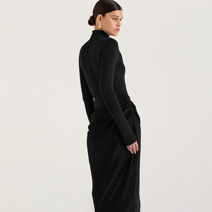 Summer Half High Collar Long Sleeves Dress Sexy Slim Fit Faux Two Piece Solid Color Dress by Ragazza