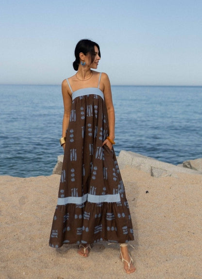 Dress Color Matching Print Holiday Large Swing Strap Dress for Women  DestGlow