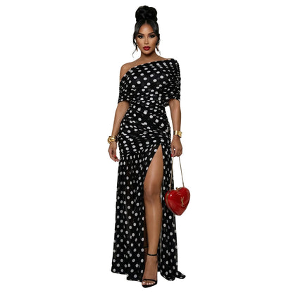 Women Wear Polka Dot Split Cocktail Holiday Sheath Dress  DestGlow