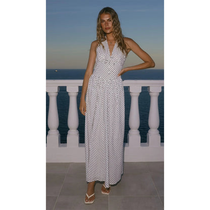 Goods Polka Dot Halter Deep V Plunge Dress Vacation Dress by Ragazza