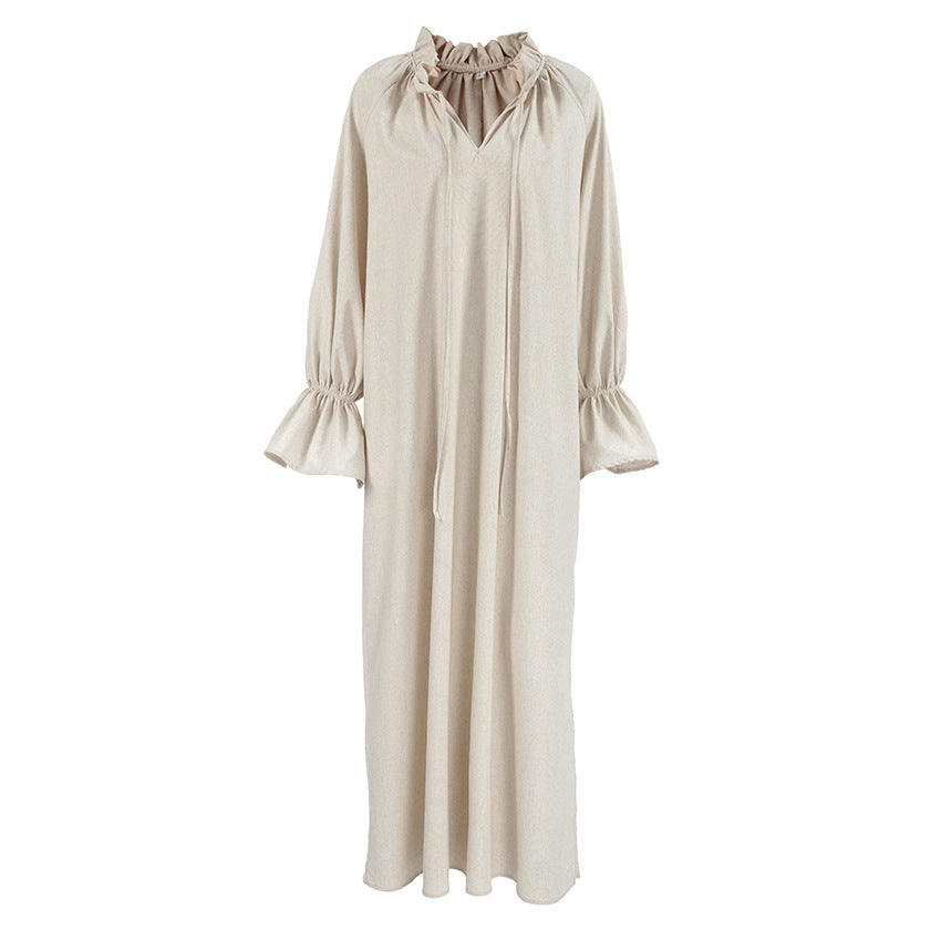 Gentle French Design Split Lace up Maxi Dress Women Office Long Linen Dress by Ragazza