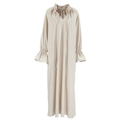 Gentle French Design Split Lace up Maxi Dress Women Office Long Linen Dress by Ragazza