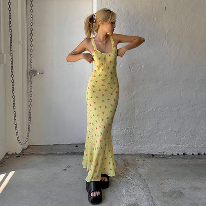 Summer Vacation Long Small Floral Strap Dress Women Wear by Ragazza