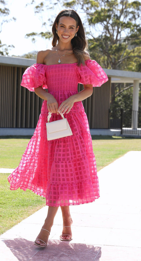 Women One Neck Lantern Sleeve Layer Stitching Dress by Ragazza
